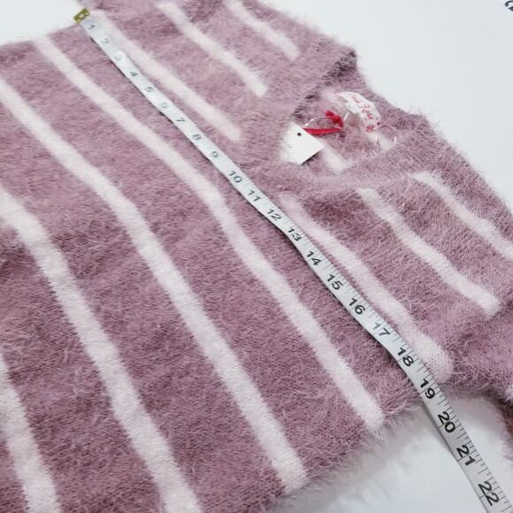 Pink Rose Pullover Stripes Eyelash Knit Sweater Long Sleeves - Picture 4 of 11
